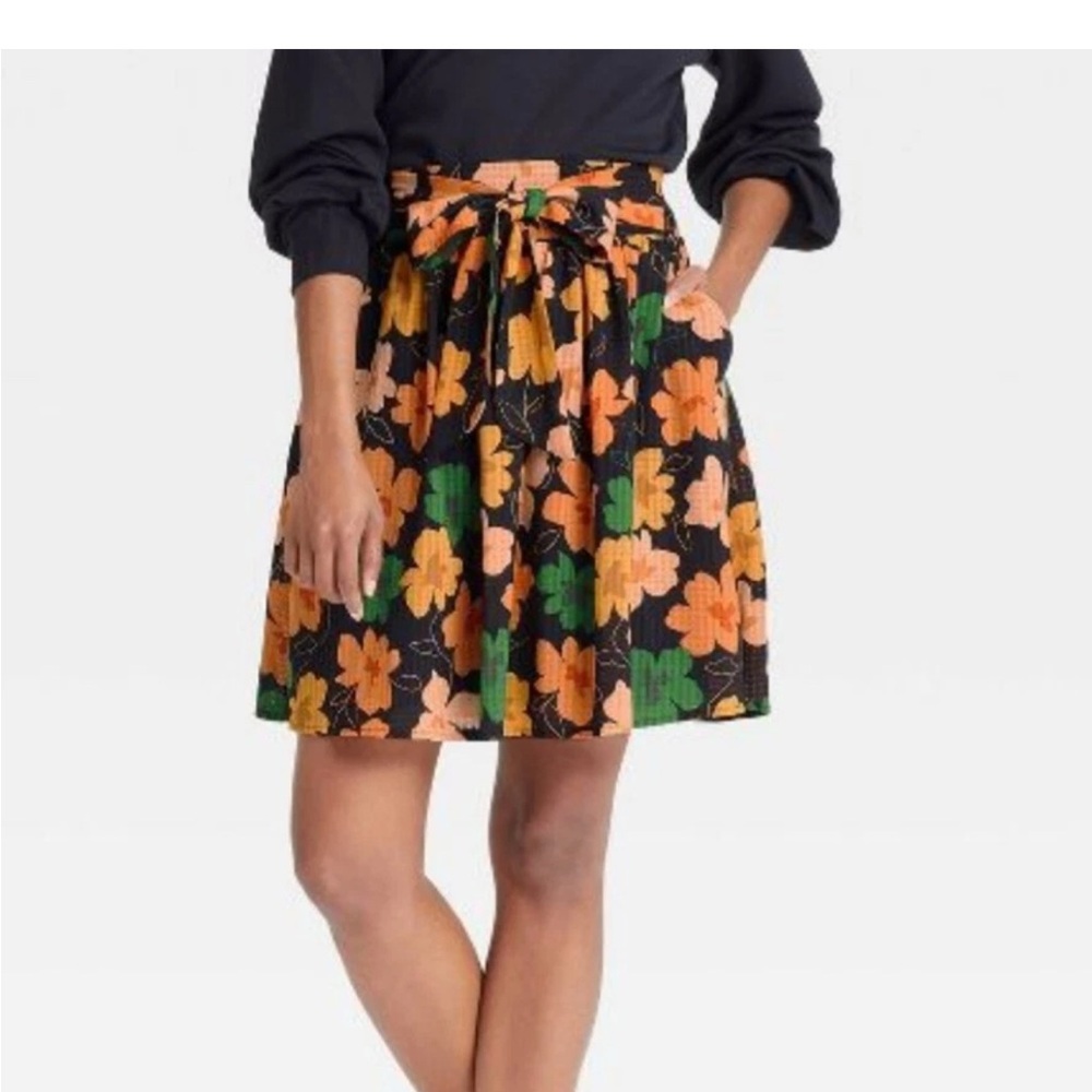 Who What Wear Orange and Pink Skater Skirt Above the Knee-Length Casual